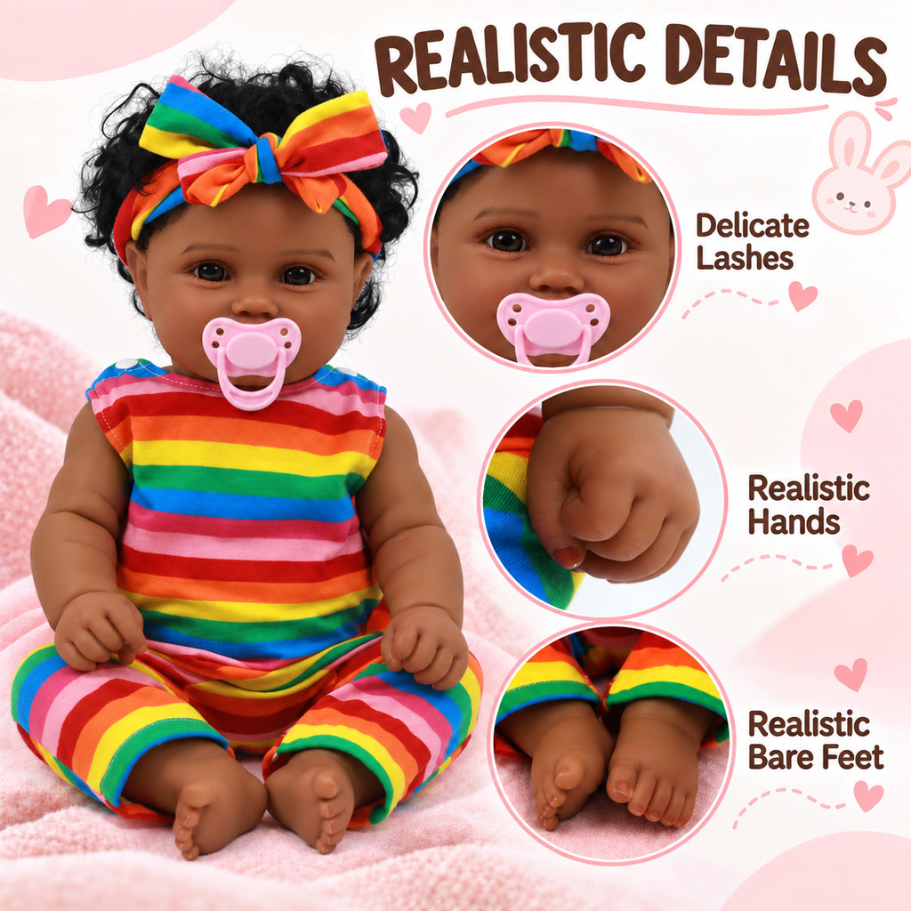 TOLIKE 20-Inch Reborn Baby Doll with Rainbow Outfit & Bow