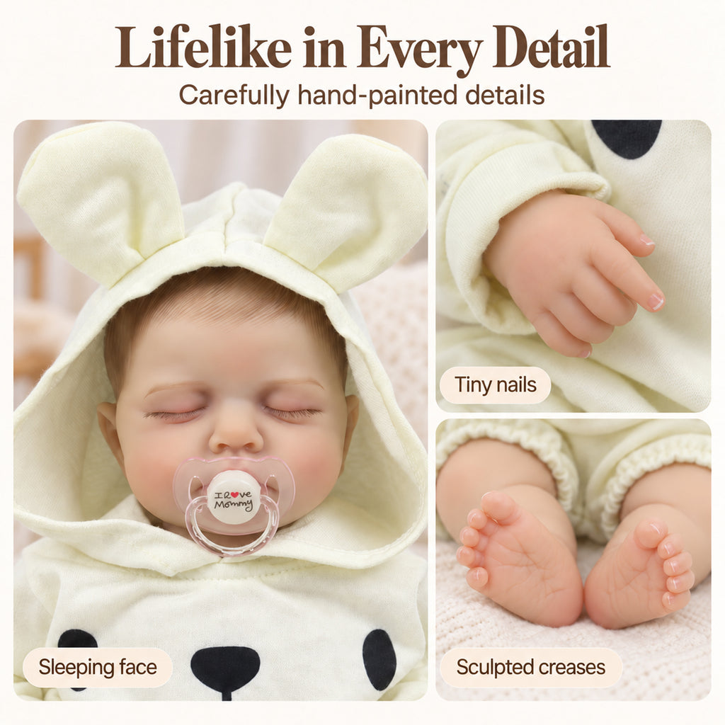TOLIKE 18-Inch Sleeping Reborn Baby Doll in Bunny Hooded Romper