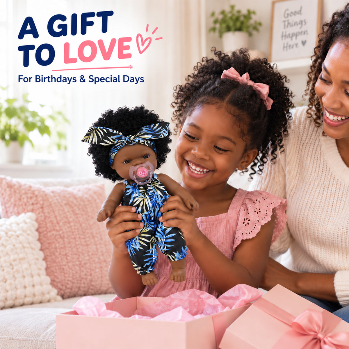 TOLIKE 14-Inch Curly Hair Baby Doll – Blue Leaf Outfit & Accessories