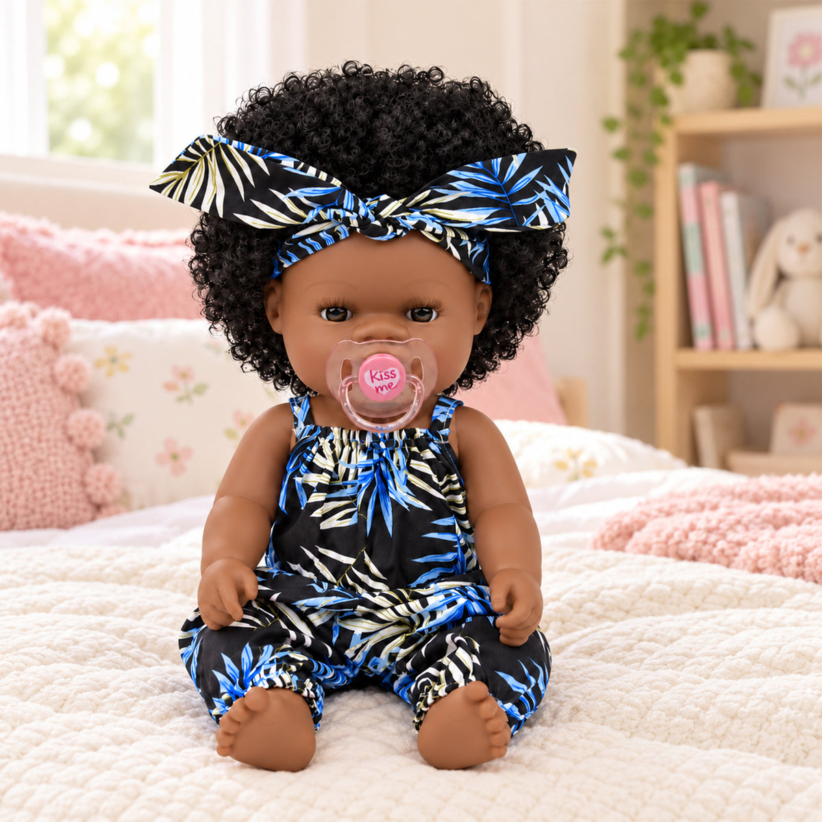 TOLIKE 14-Inch Curly Hair Baby Doll – Blue Leaf Outfit & Accessories