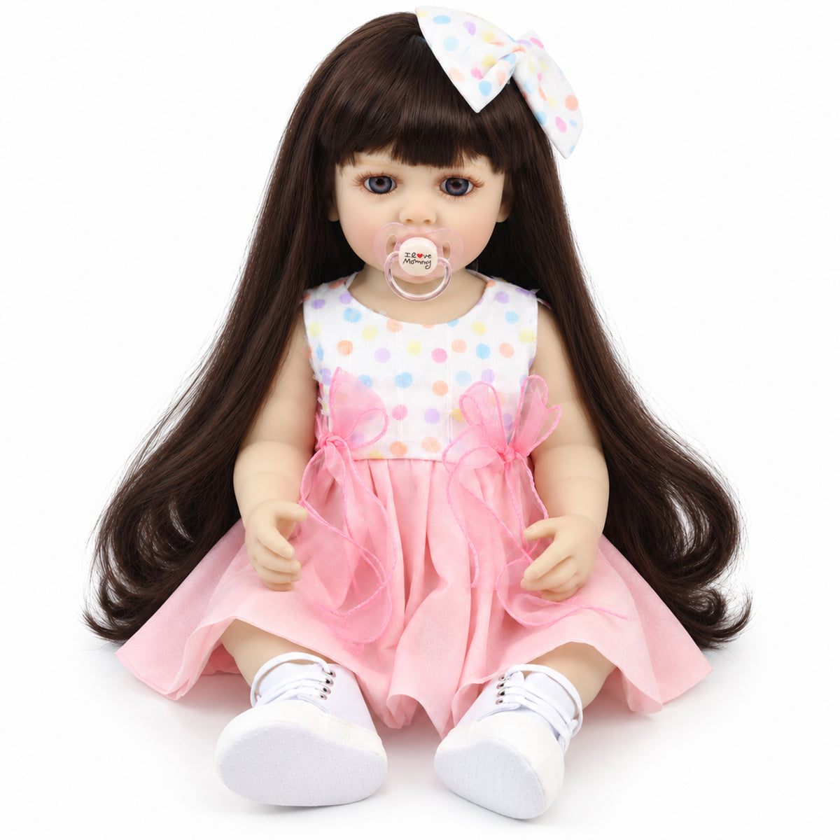 TOLIKE 22-Inch Reborn Girl Doll with Long Hair & Polka Dot Dress