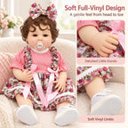 TOLIKE 22-Inch Reborn Baby Doll with Brown Curls & Floral Dress