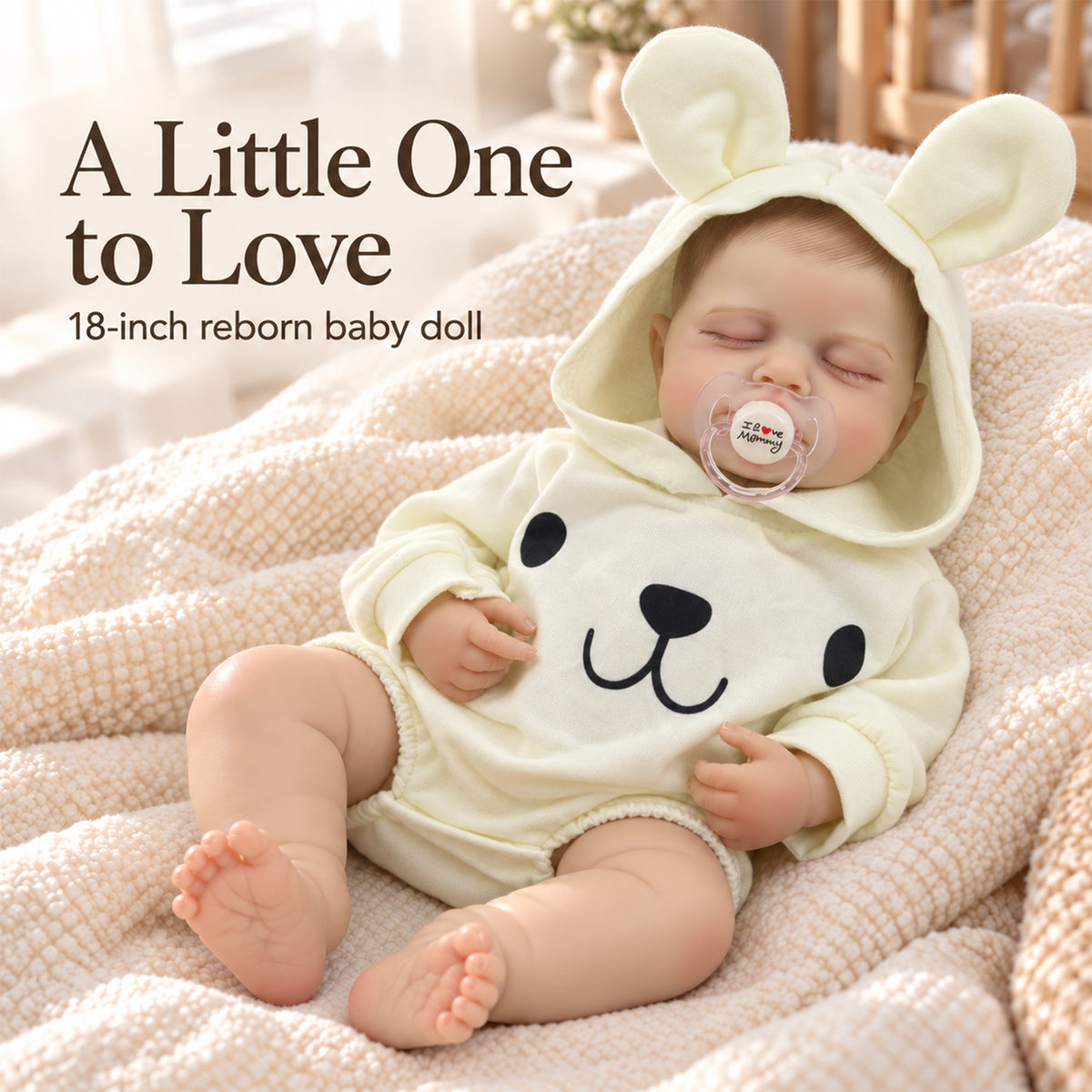 TOLIKE 18-Inch Sleeping Reborn Baby Doll in Bunny Hooded Romper