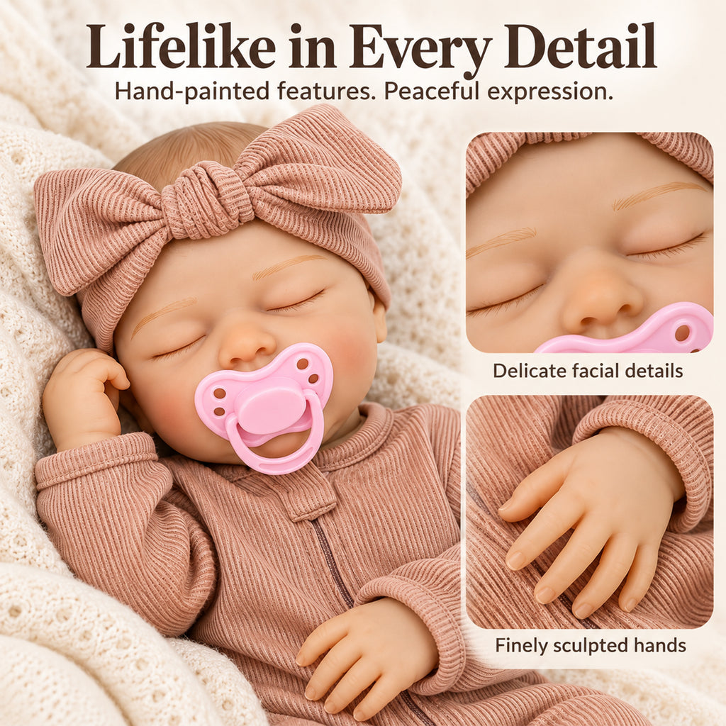 TOLIKE 18-Inch Sleeping Reborn Baby Doll in Pink Sleeper & Bow