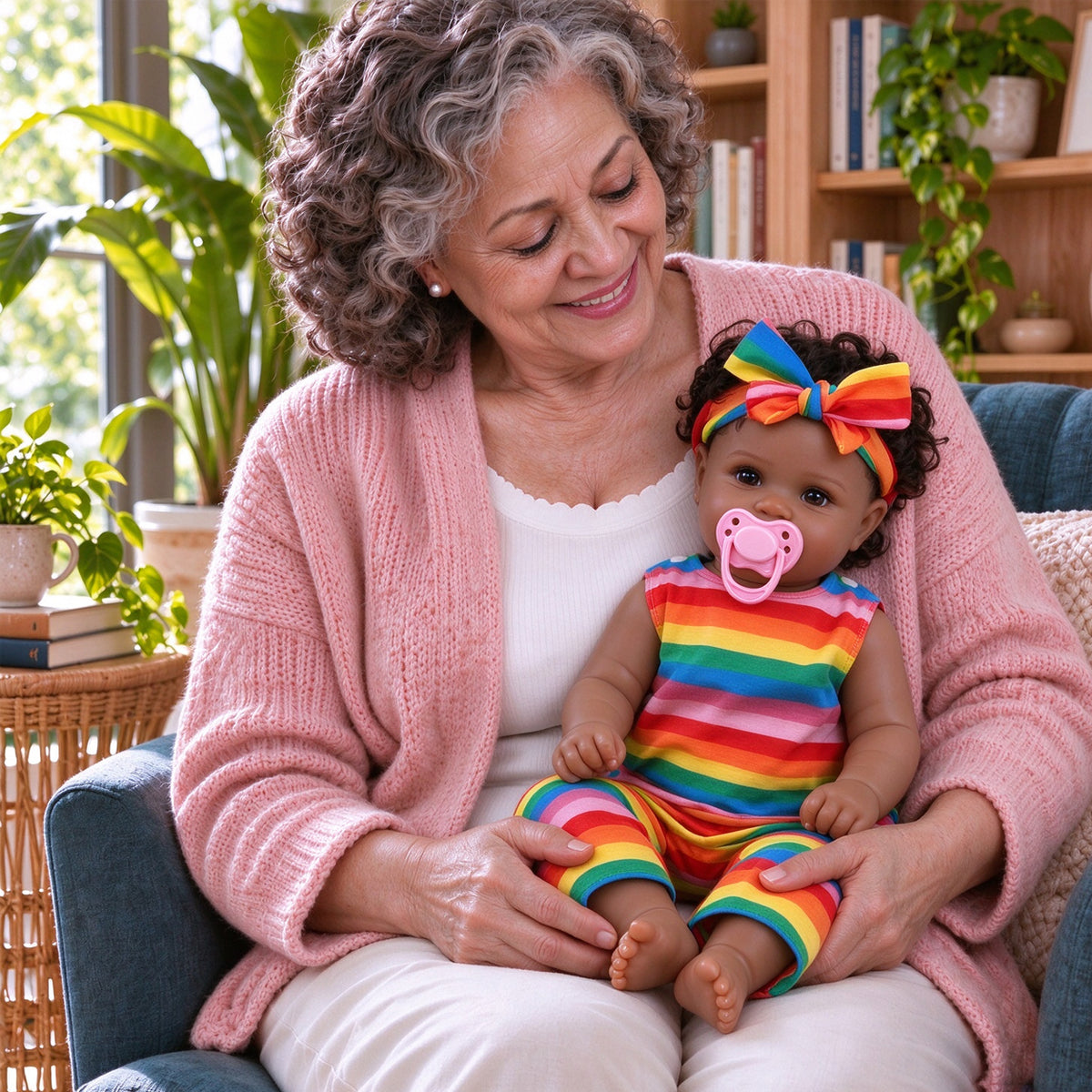 TOLIKE 20-Inch Reborn Baby Doll with Rainbow Outfit & Bow