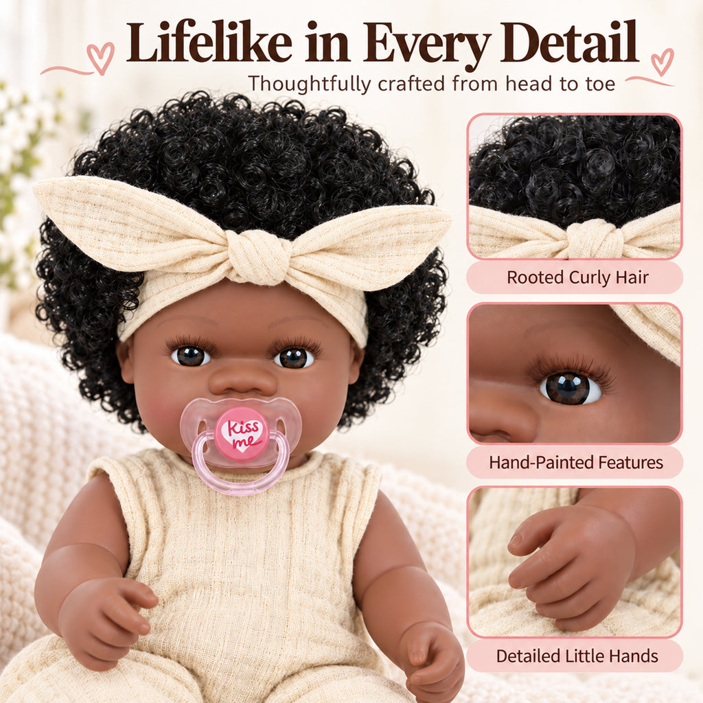 TOLIKE 14-Inch Reborn Baby Doll with Curly Hair & Accessories