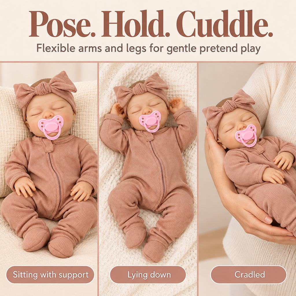 TOLIKE 18-Inch Sleeping Reborn Baby Doll in Pink Sleeper & Bow