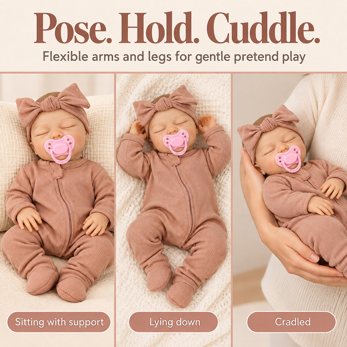 TOLIKE 18-Inch Sleeping Reborn Baby Doll in Pink Sleeper & Bow