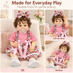 TOLIKE 22-Inch Reborn Baby Doll with Brown Curls & Floral Dress
