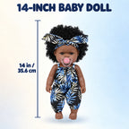 TOLIKE 14-Inch Curly Hair Baby Doll – Blue Leaf Outfit & Accessories