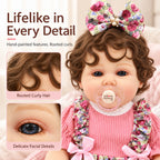 TOLIKE 22-Inch Reborn Baby Doll with Brown Curls & Floral Dress