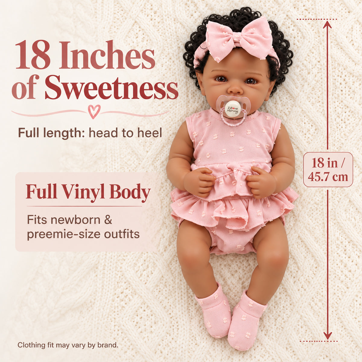 TOLIKE 18-Inch Curly-Hair Reborn Baby Doll in Pink Ruffle Outfit