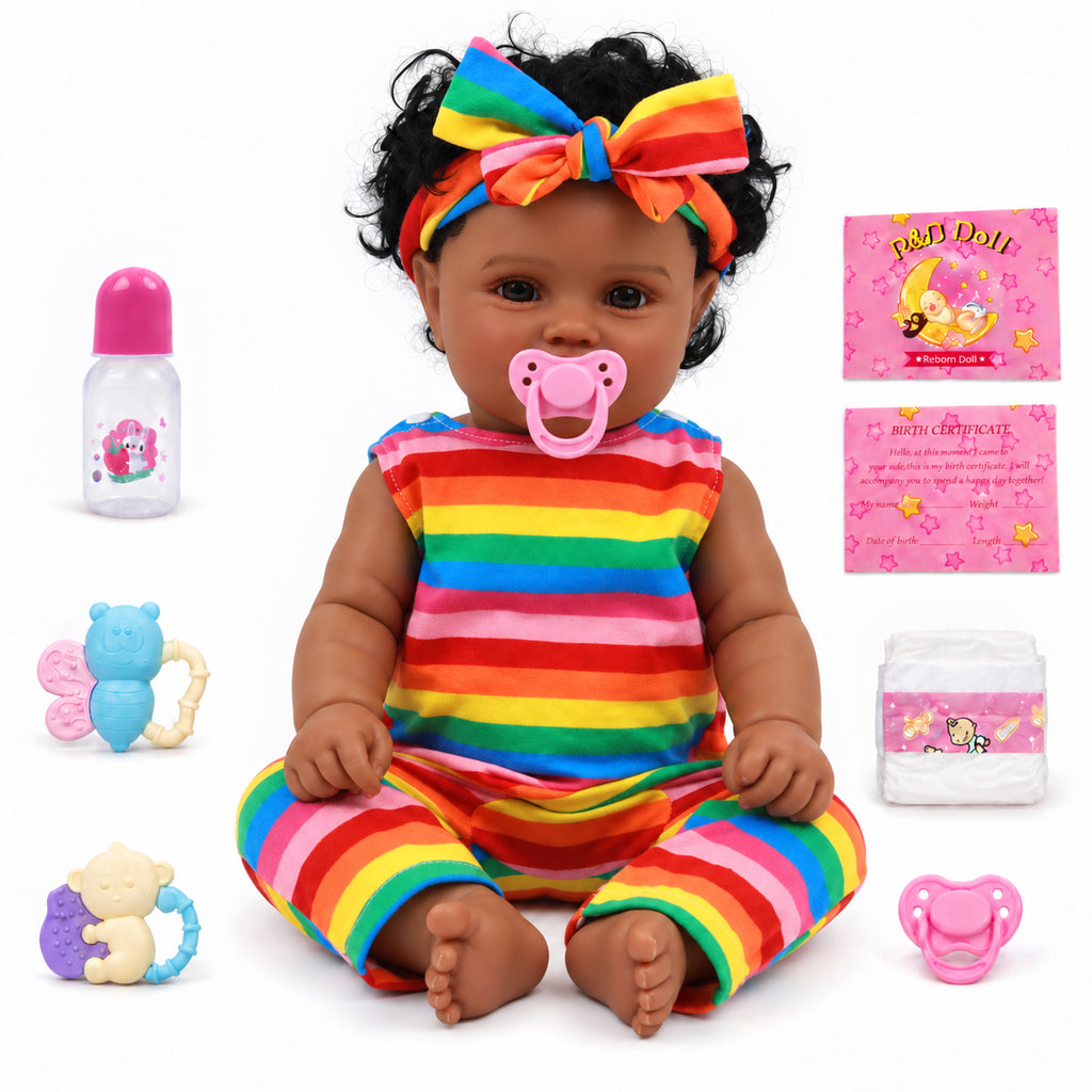 TOLIKE 20-Inch Reborn Baby Doll with Rainbow Outfit & Bow