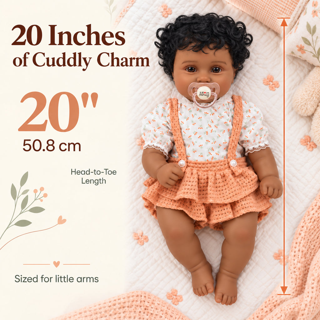 TOLIKE 20-Inch Reborn Baby Doll with Curly Hair & Peach Outfit