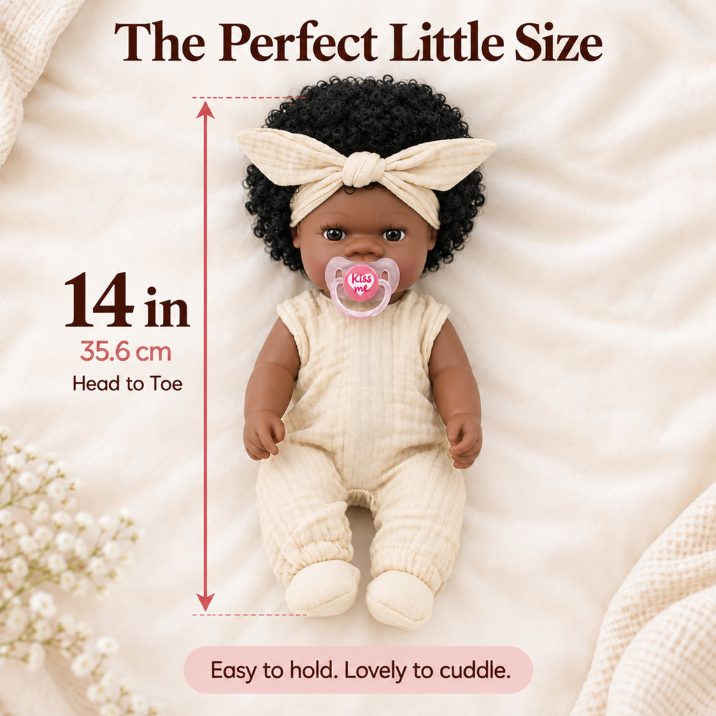 TOLIKE 14-Inch Reborn Baby Doll with Curly Hair & Accessories