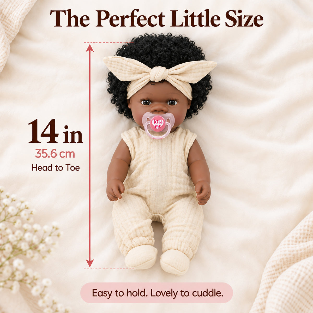 TOLIKE 14-Inch Reborn Baby Doll with Curly Hair & Accessories