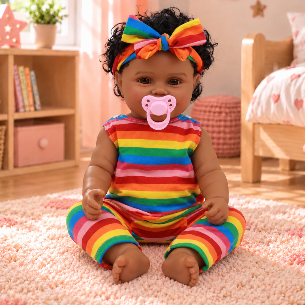 TOLIKE 20-Inch Reborn Baby Doll with Rainbow Outfit & Bow