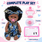 TOLIKE 14-Inch Curly Hair Baby Doll – Blue Leaf Outfit & Accessories