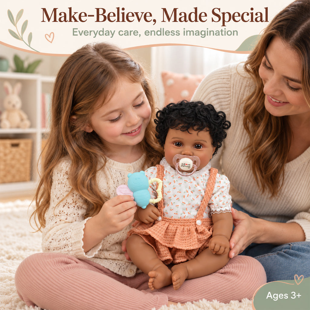 TOLIKE 20-Inch Reborn Baby Doll with Curly Hair & Peach Outfit