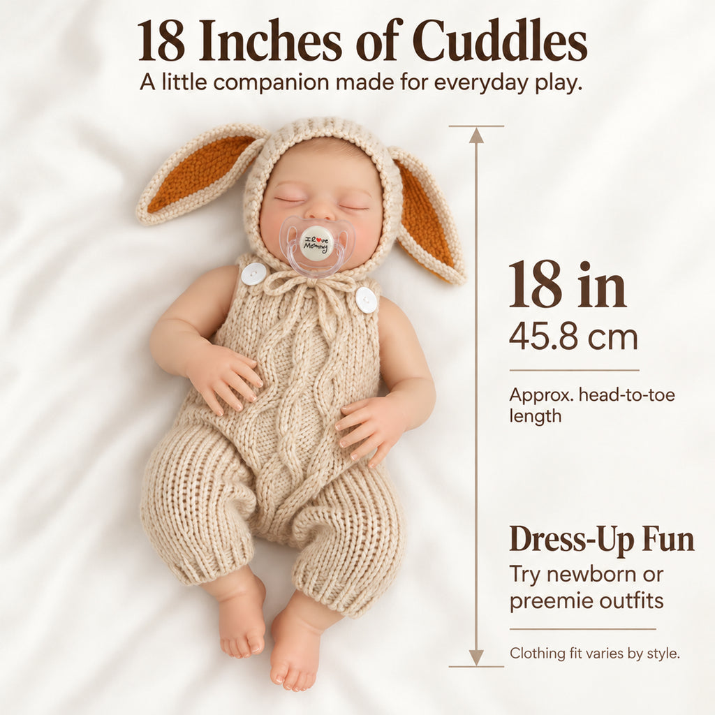 TOLIKE 18-Inch Sleeping Reborn Baby Doll in Floppy-Ear Bunny Outfit