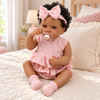 TOLIKE 18-Inch Curly-Hair Reborn Baby Doll in Pink Ruffle Outfit