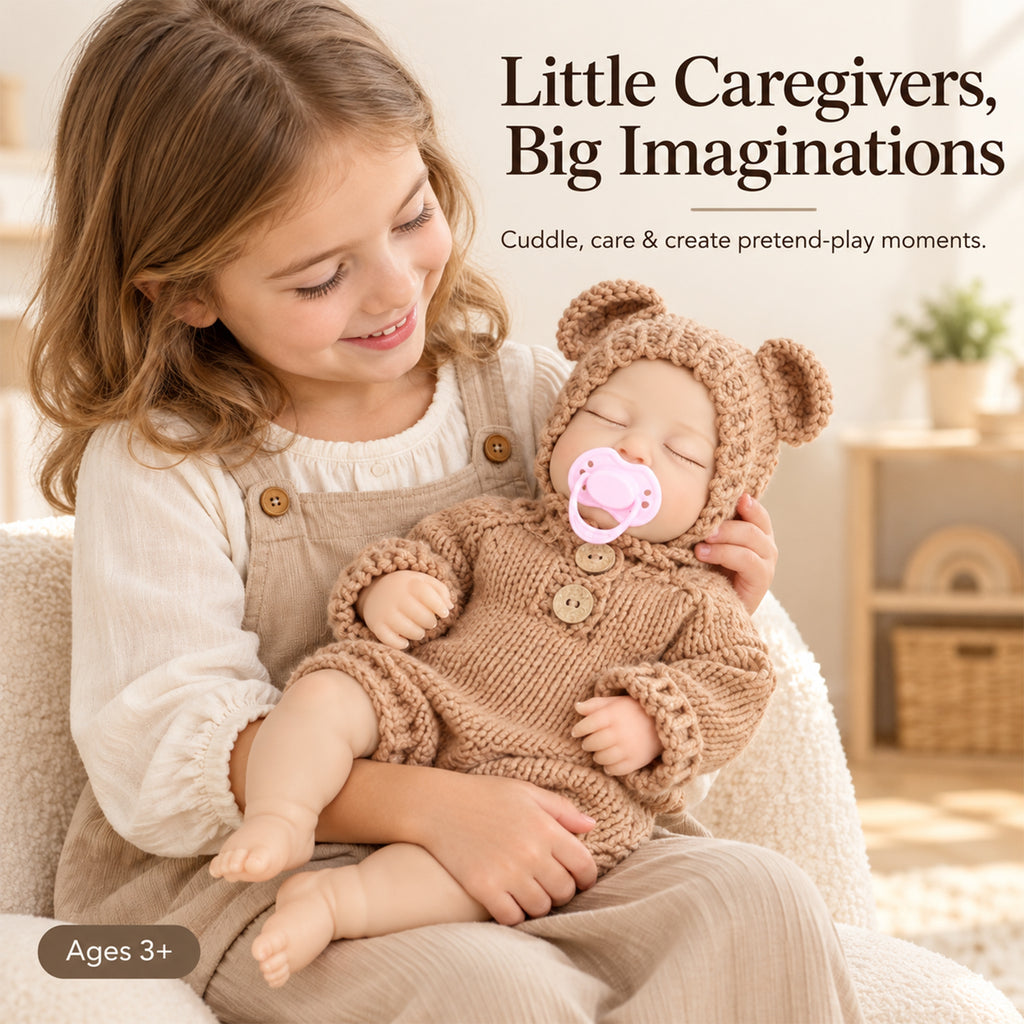 TOLIKE 18-Inch Sleeping Reborn Baby Doll in Knit Bear Outfit