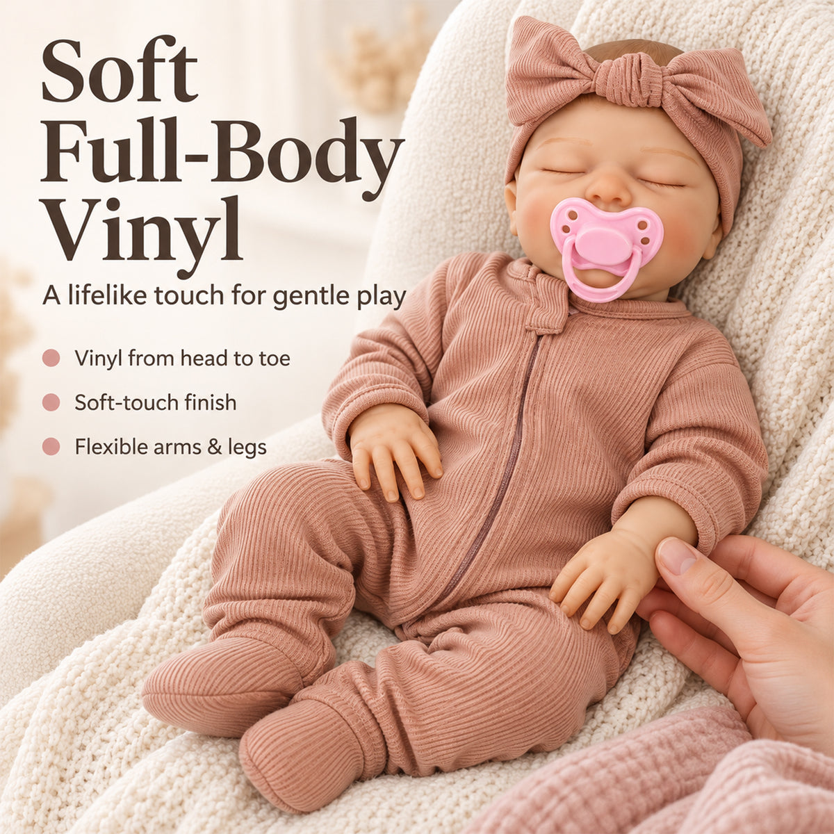 TOLIKE 18-Inch Sleeping Reborn Baby Doll in Pink Sleeper & Bow