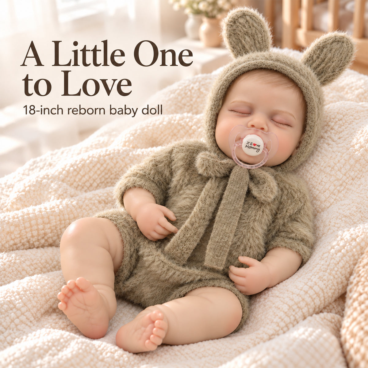 TOLIKE 18-Inch Sleeping Reborn Baby Doll in Fuzzy Knit Bunny Outfit
