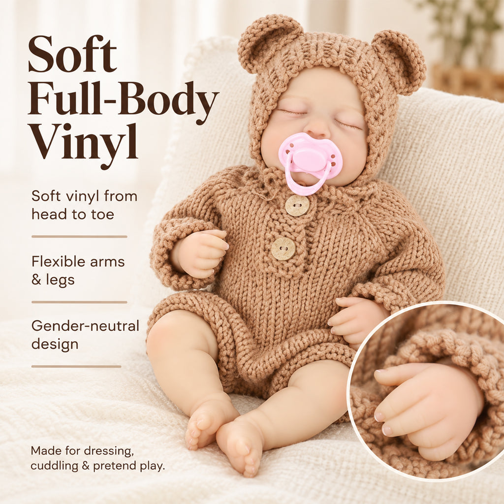 TOLIKE 18-Inch Sleeping Reborn Baby Doll in Knit Bear Outfit