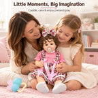 TOLIKE 22-Inch Reborn Baby Doll with Brown Curls & Floral Dress