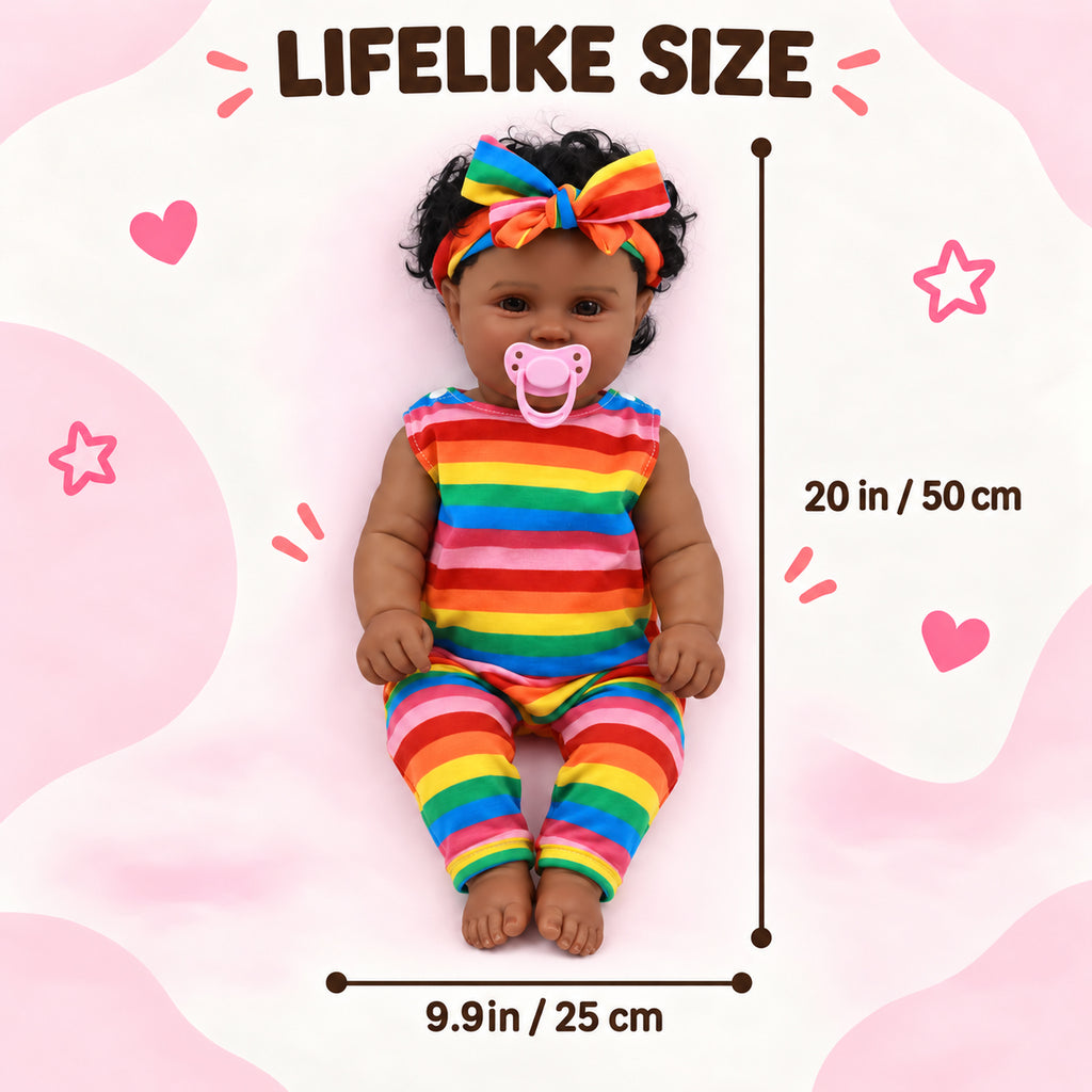 TOLIKE 20-Inch Reborn Baby Doll with Rainbow Outfit & Bow
