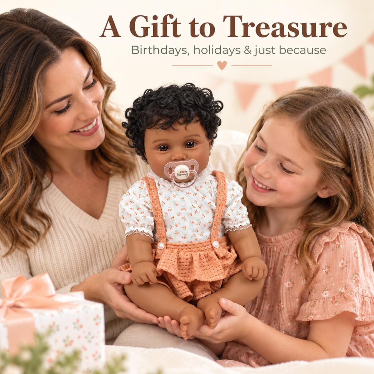 TOLIKE 20-Inch Reborn Baby Doll with Curly Hair & Peach Outfit