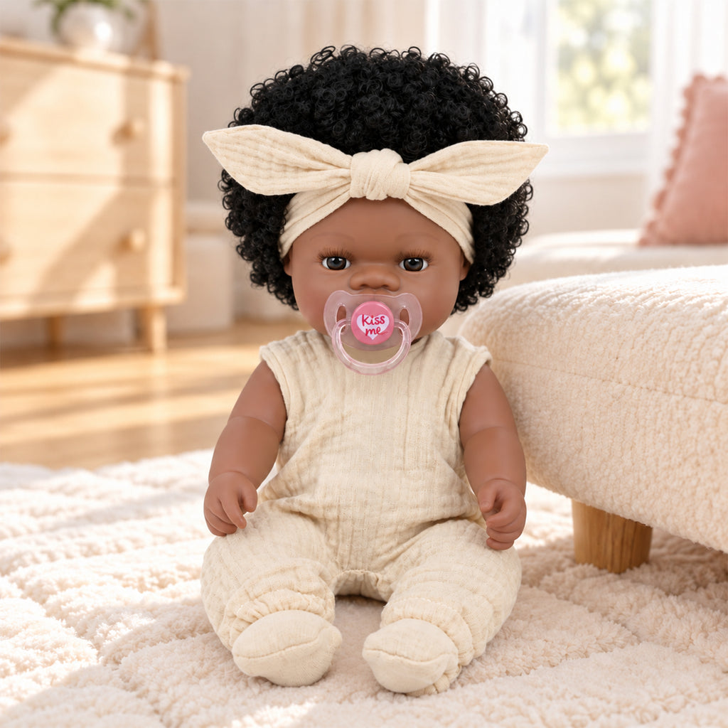 TOLIKE 14-Inch Reborn Baby Doll with Curly Hair & Accessories