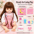 TOLIKE 18-Inch Long Brown Hair Reborn Baby Doll in Pink Plaid Outfit