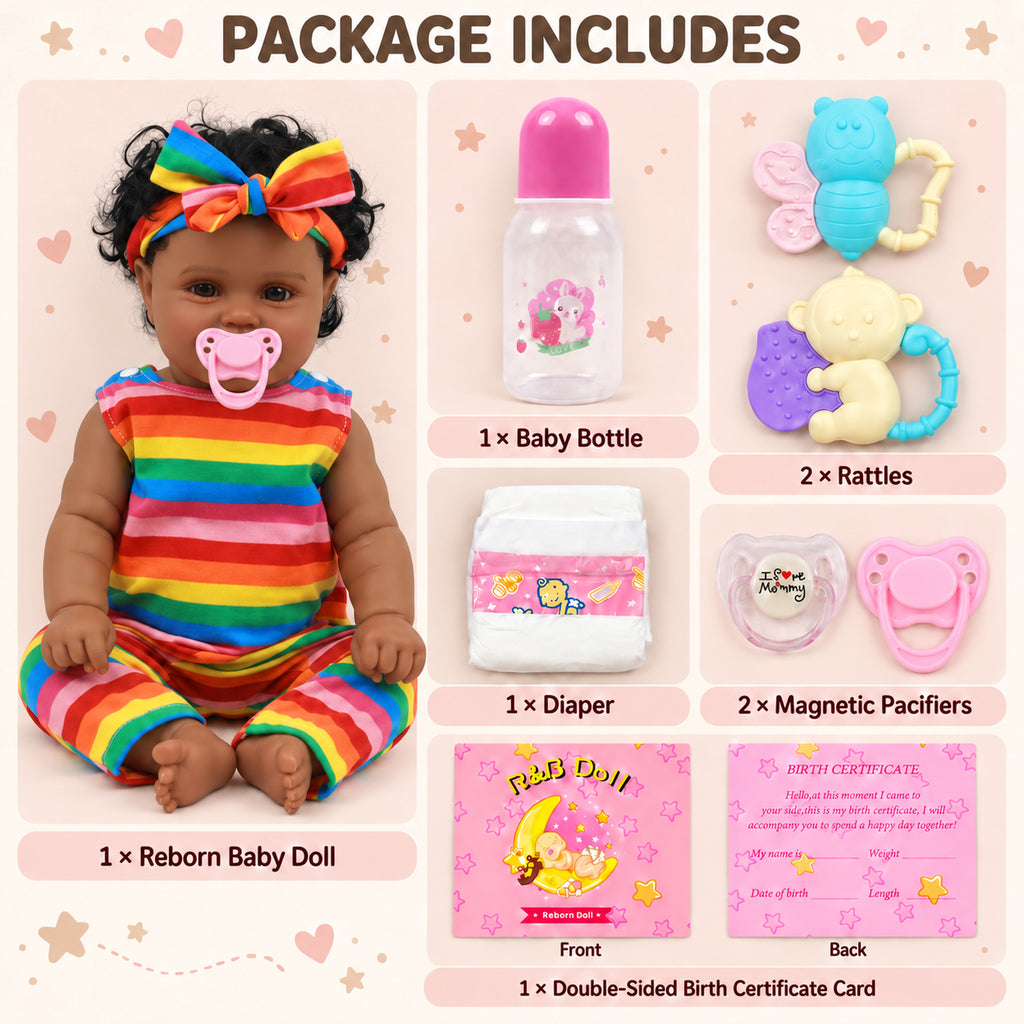 TOLIKE 20-Inch Reborn Baby Doll with Rainbow Outfit & Bow