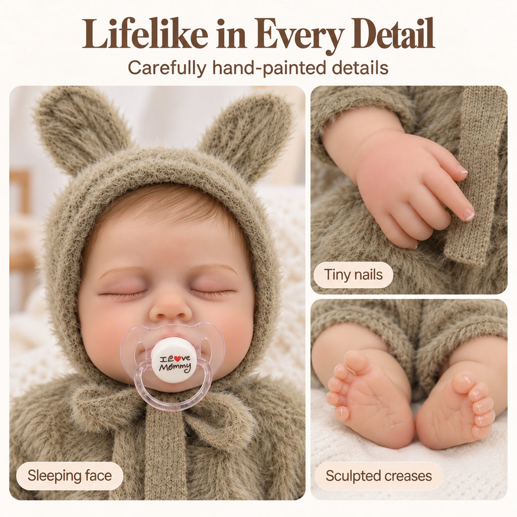 TOLIKE 18-Inch Sleeping Reborn Baby Doll in Fuzzy Knit Bunny Outfit
