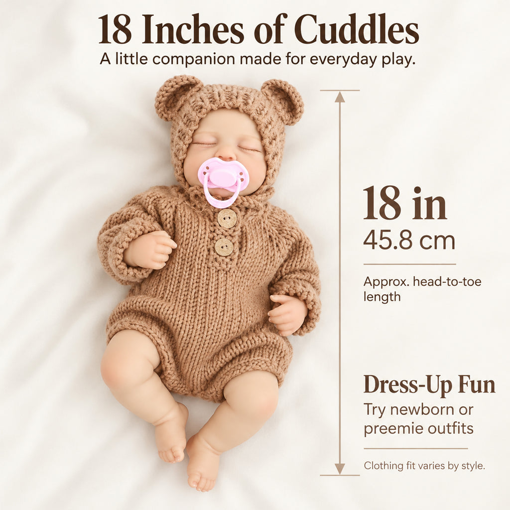 TOLIKE 18-Inch Sleeping Reborn Baby Doll in Knit Bear Outfit