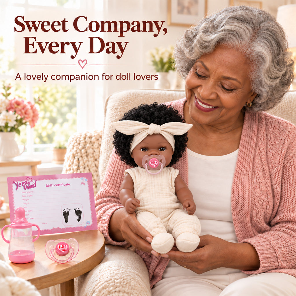 TOLIKE 14-Inch Reborn Baby Doll with Curly Hair & Accessories