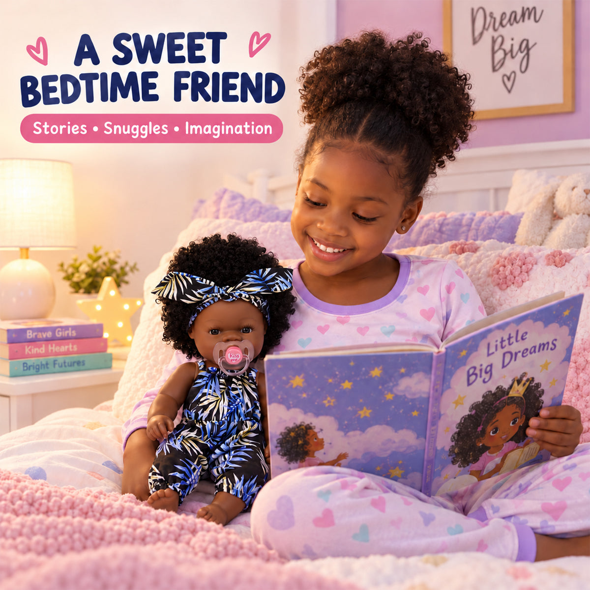 TOLIKE 14-Inch Curly Hair Baby Doll – Blue Leaf Outfit & Accessories