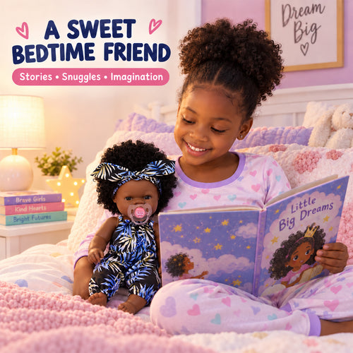 TOLIKE 14-Inch Curly Hair Baby Doll – Blue Leaf Outfit & Accessories