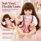 TOLIKE 18-Inch Long Brown Hair Reborn Baby Doll in Pink Plaid Outfit