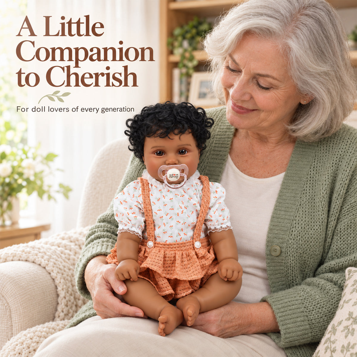 TOLIKE 20-Inch Reborn Baby Doll with Curly Hair & Peach Outfit