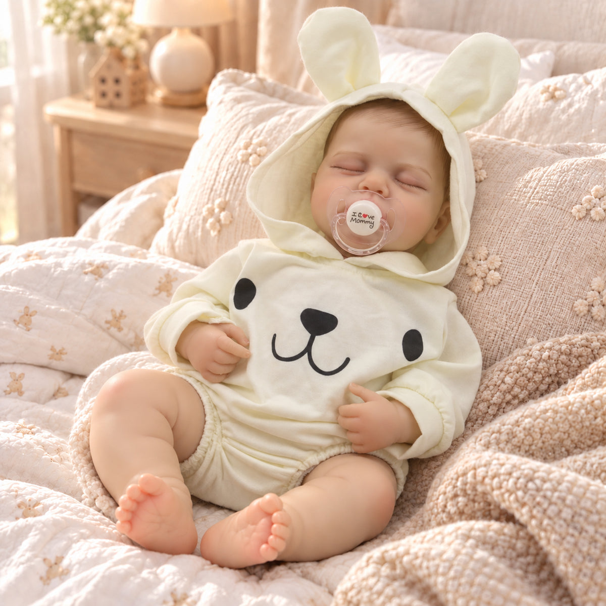 TOLIKE 18-Inch Sleeping Reborn Baby Doll in Bunny Hooded Romper