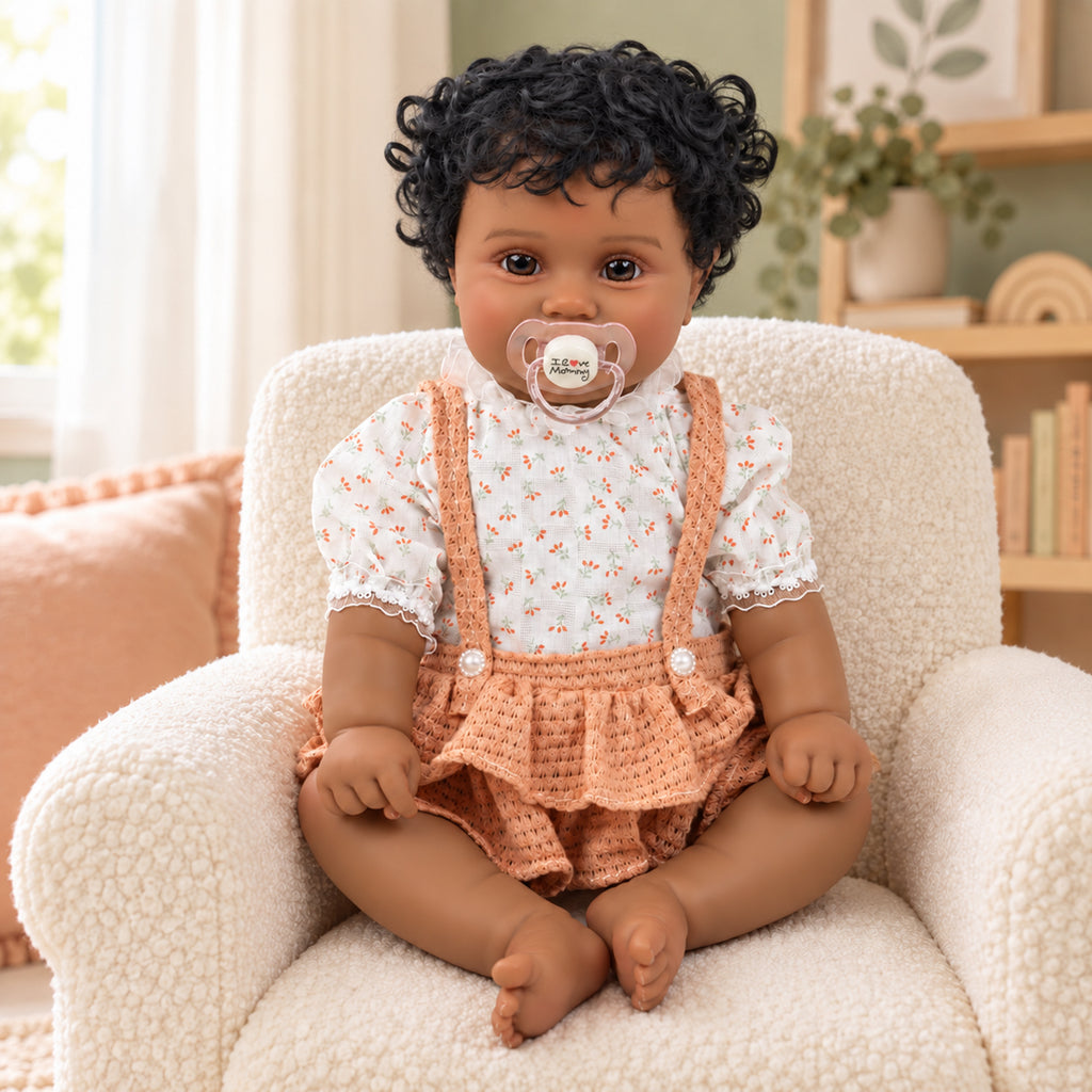 TOLIKE 20-Inch Reborn Baby Doll with Curly Hair & Peach Outfit