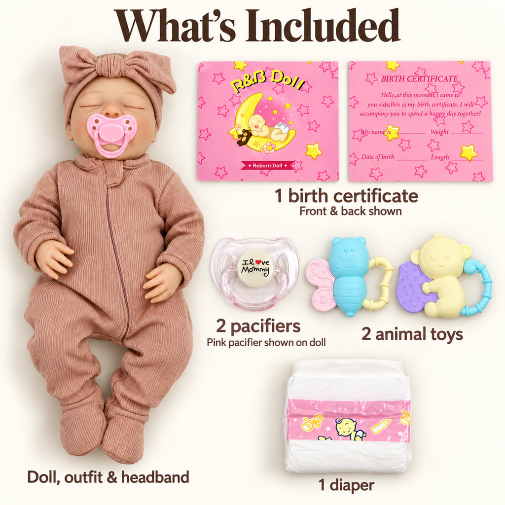 TOLIKE 18-Inch Sleeping Reborn Baby Doll in Pink Sleeper & Bow