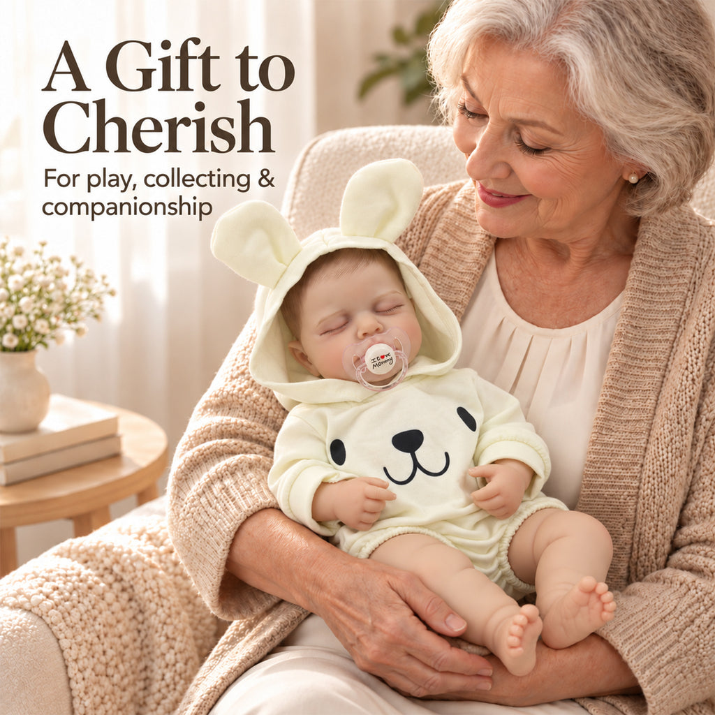 TOLIKE 18-Inch Sleeping Reborn Baby Doll in Bunny Hooded Romper