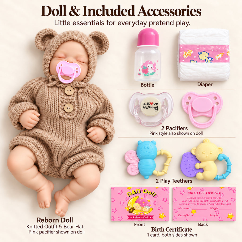 TOLIKE 18-Inch Sleeping Reborn Baby Doll in Knit Bear Outfit